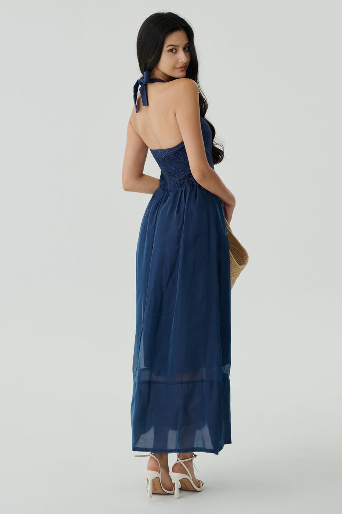 Rythm of love halter maxi dress in navy blue
