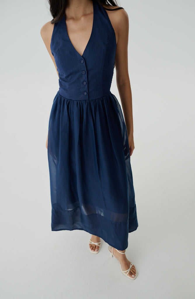 Rythm of love halter maxi dress in navy blue