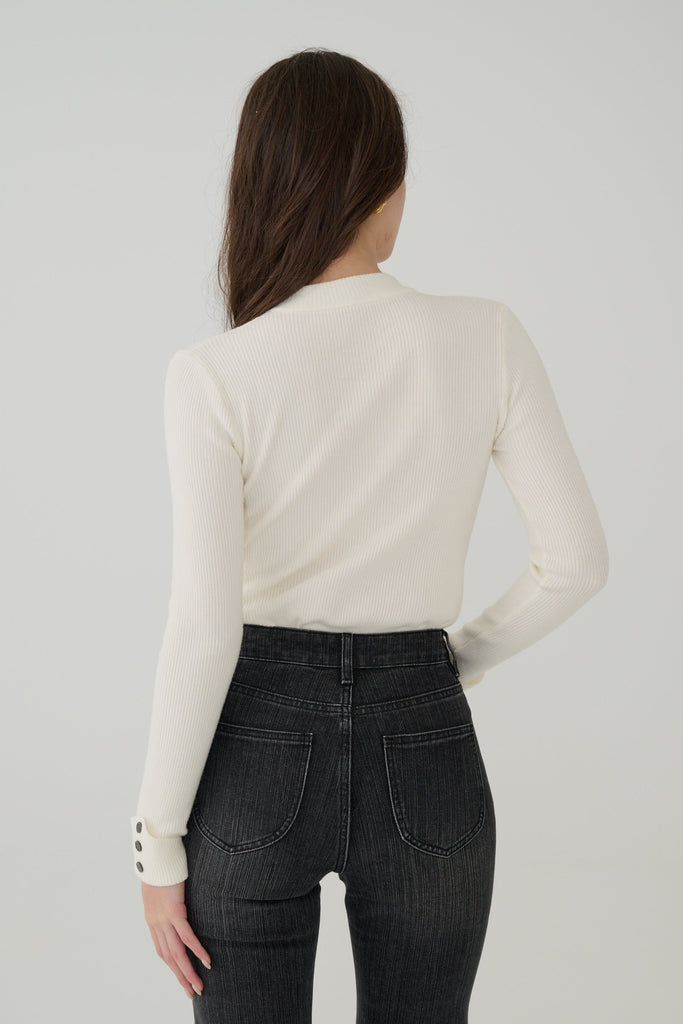 Pure Ease Knit Top in White/Grey/Navy
