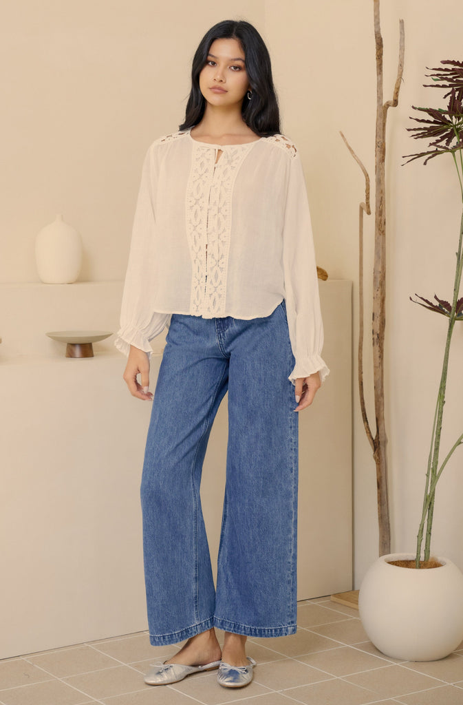 Lace up linen top