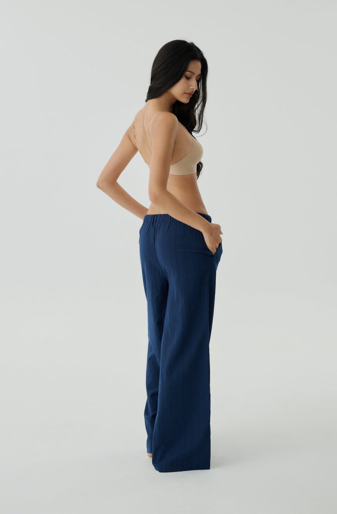 Max comfy linen stripes pants in navy