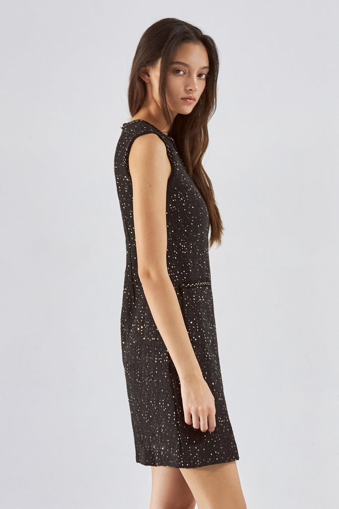 Midnight sequins tweed dress in black/white