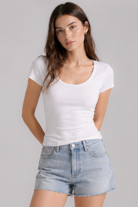Crew neck Tencel elastic bra Tee