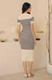 New women stripe knit dress in white