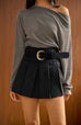 Knowing you suede pleated skirt with belt