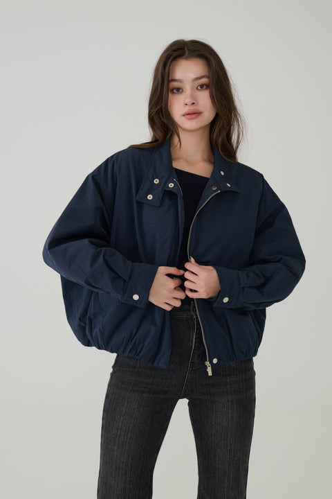 Retro style windbreaker jacket in Navy/Dark Grey/Grey