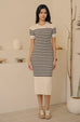 New women stripe knit dress in white