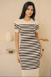 New women stripe knit dress in white
