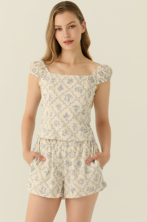Azulejo print square  neck top