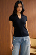 Sparkly v neck knit top in black