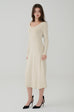Queen vibe square neck knit dress in Beige