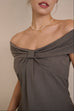 Aurora ribbon off shoulder mini dress in grey