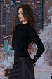 Nordic sparkly turtleneck knit top in Black/Red