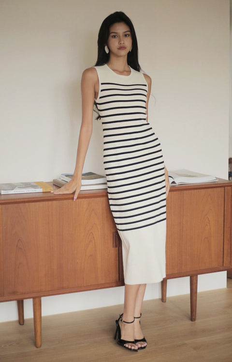 Vanessa striped knit dress in white/khaki