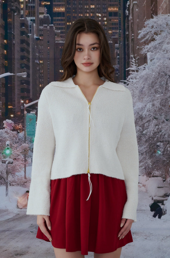 Darcy zipper cardigan in Beige