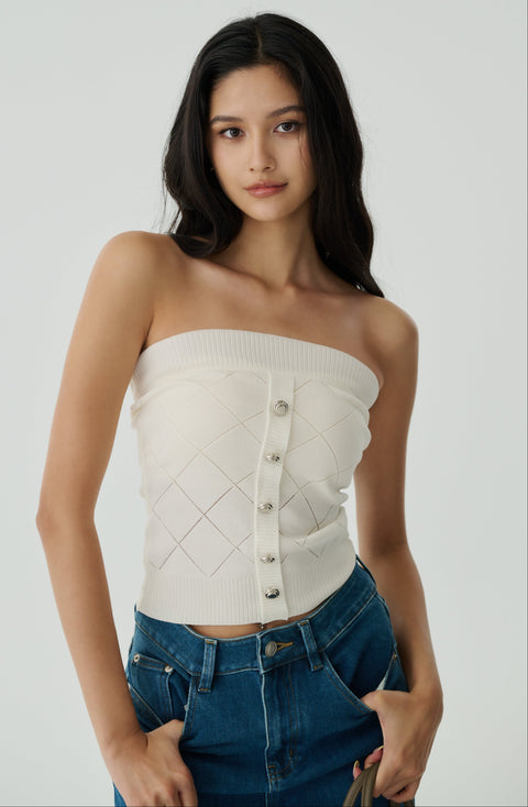 Diamond cooling knit top in white
