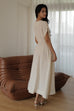 Camille elastic waist linen dress in beige
